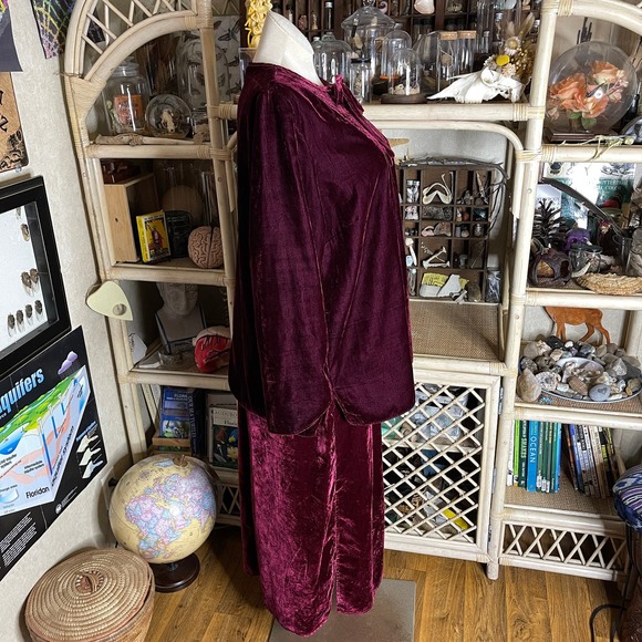 Vintage 90s Dark Red Velvet Skirt Set Dark Bohemian Butterfly Embroidered 18 20 - Picture 9 of 16